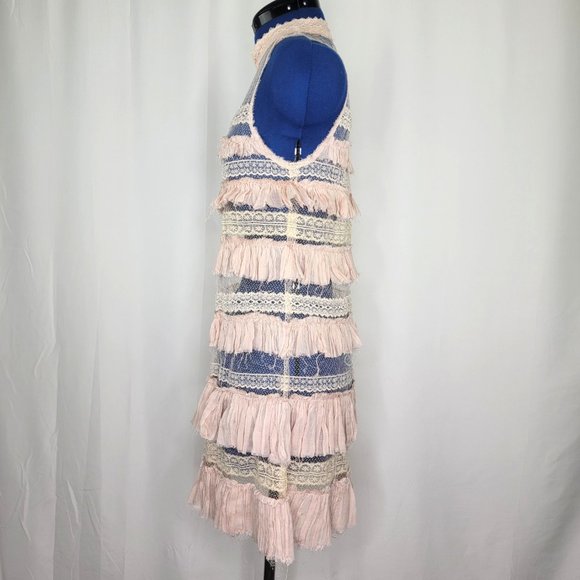 Free People One Tiered Ruffle Gauze Mesh Boho Mini Dress Size XS - Picture 4 of 8